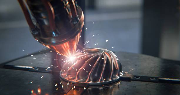 A modern 3D printer is printing a metal turbine. The future of machine part manufacturing.