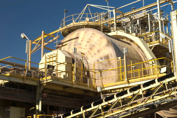 a large sag mill crushing gold and copper ore in Australia.